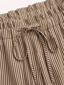 SHEIN Frenchy Plus Size Striped Drawstring Waist Casual Versatile Daily Wear Long Pants Fall - Multicolor - View 7
