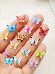 50 PCS Mini Resin 3D Multicolor Butterfly Shiny Glossy Lightweight Adhesive Charms Embellishments For Nail Art Jewelry Wedding Party Scrapbooking Card Making DIY Crafts Projects Home Decor Supplies - Multicolor - View 7