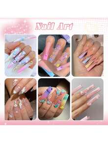 Este Conjunto de Arte de Unhas com 12 Compartimentos de Mistura Aleatória de Flores e Strass é Adequado para Salões de Unhas DIY, Festas na Praia, Férias de Verão e Uso Diário. Ele Apresenta um Brilho Cintilante, Aplicação Fácil, um Efeito 3D Elevado e um Visual. - Multicolorido - Visão 11