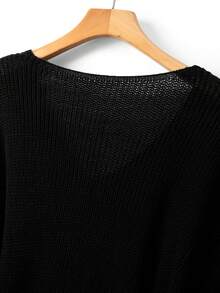 GlowEve CURVE Plus Size Elegant 3D Floral Beaded V-Neck Drop Shoulder Long Sleeve Pullover Sweater Winter - Black - View 5