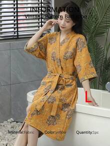 SHEIN 1件 复古图案浴袍 粉色/紫色/蓝色/绿色 纯棉纱布浴袍 纯棉纱布浴袍 夏季浴袍 吸水速干 女士浴袍 可穿戴浴巾 春夏睡衣 双层纱布 粉色/紫色/蓝色/绿色 浴室用品 家居用品 - 彩色 - 查看 37
