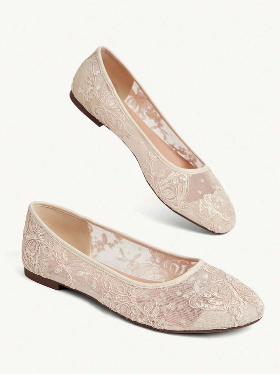 CUCCOO CHICEST Women Shoes Round Toe Flat Sole Apricot Lace Mesh Women's Flat Sole Shoes Light, Comfortable, Simple, Elegant And Breathable Commuting Daily Versatile