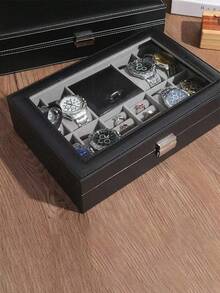 1pc Multifunctional Desktop Watch Storage Box For Men Women Mechanical Watch Organizer, Black Watch Case, Dustproof, Waterproof, Scratchproof, Suitable For Collecting And Displaying Watches, Rings, Earrings, Necklaces, Bracelets And Other Jewelry - Multicolor - View 4