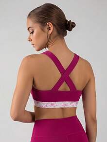 SHEIN Tween Girl Letter Floral Print Striped Colorblock Cropped Sports Tank Top - Pink - View 1