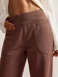 EMERY ROSE EMERY ROSE Jeans casuales holgados y acampanados para mujer con diseño de cremallera en la cintura trasera - Marrón - Ver 6