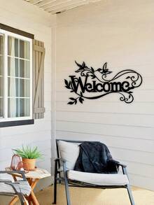 1PC Modern Iron Welcome Sign Hanger Durable Indoor Outdoor Decor With Branch Bird Silhouette Pattern Rustproof Elegant Handmade Art Piece For Living Room Kitchen Garden Office Front Door Home Decoration Gift - Black - View 4