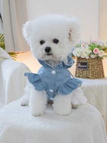 PETSIN 1件貓狗寵物裙，春秋公主風綁帶式寵物服飾 - 藍色 - 查看 6