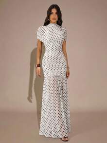 SHEIN Tall Summer Elegant Polka Dot Print Dress - White - View 1