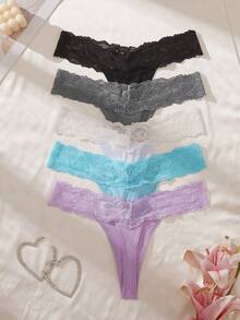 SHEIN 5件/包 女款蕾絲腰帶丁字褲 - 彩色 - 查看 2