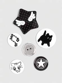 ROMWE Kawaii 6件組可愛黑貓翅膀圖案胸針，裝飾針章，適合返校季、音樂節、生日與節日的完美禮物 - 彩色I - 查看 5