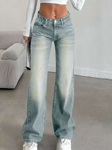 SHEIN Tall LOW RISE STRAIGHT CYT WOMEN BLUE JEANS, Tall Women - Light Wash - View 6