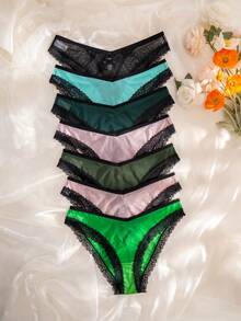 SHEIN Conjunto de 7 piezas de bragas triangulares cómodas con patchwork de encaje para mujer - Multicolor - Ver 6