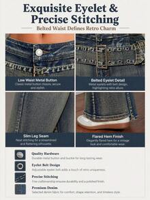 SHEIN Tall Vintage Distressed Low Waist Flare Leg Jeans, Tall Women - Blue - View 13