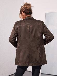 Aveloria Modichic 女款緹花西裝外套，修身版型，花卉圖案，缺口領，單排扣，內嵌側口袋，商務休閒，優雅復古，棕色花卉 - 咖啡棕 - 查看 2