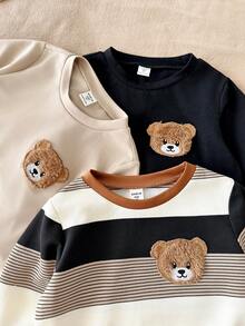 LMoss Kids 男嬰兒童 3件組 春夏休閒可愛熊圖案條紋長袖針織上衣 T-shirt - 彩色 - 查看 4