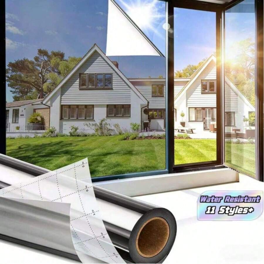 1 Rolle Einweg-Tageslicht-Fenster-Privatsphäre-Folie, von innen nach außen sichtbar, nicht von außen nach innen, Fensterfolie für Zuhause, reflektierende Spiegelglas-Fensterabdeckung, Sonnenschutz, Hitze- und UV-Schutz - Silber - Übersicht 1