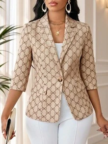 SHEIN Lady Blazer con estampado de lazo talla grande - Multicolor - Ver 6