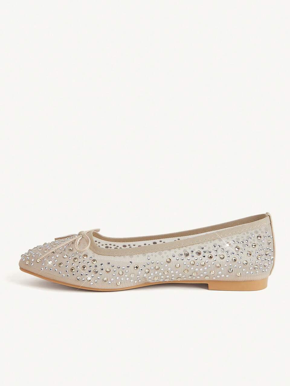 CUCCOO CHICEST Women Shoes Spring And Summer Fashion Apricot Full Diamond Mesh Yarn Small Bow Women's Flat Shoes Elegant Comfortable Breathable Cute Sweet Flat Women