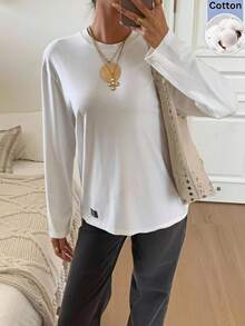 SHEIN EZwear 夏季純色蝴蝶結裝飾短版修身T恤 - 白色 - 查看 9