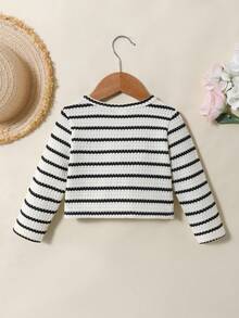 SHEIN Vintaside Kids 女嬰春夏紋理布料舒適百搭休閒夾克 - 黑與白 - 查看 2