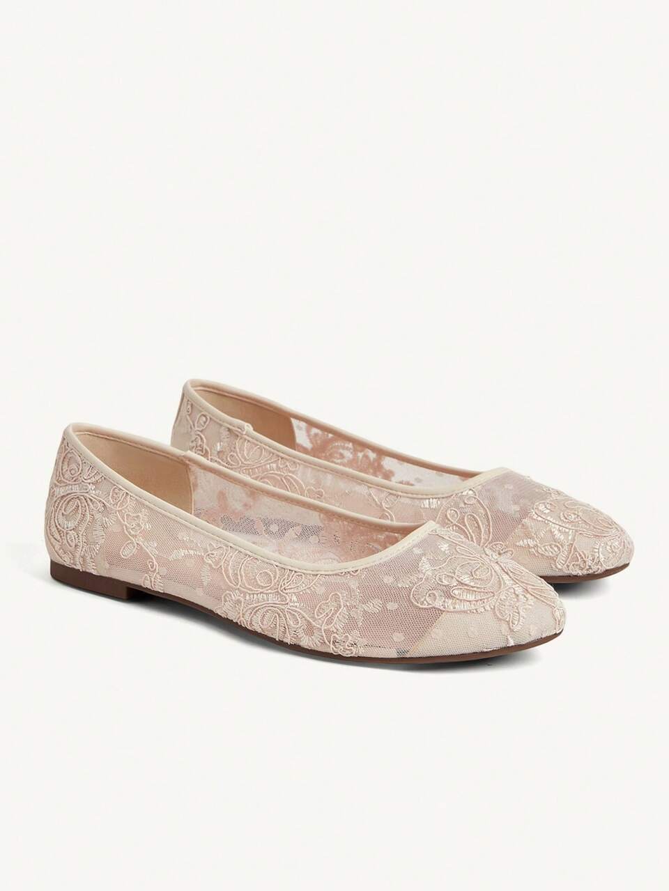 CUCCOO CHICEST Women Shoes Round Toe Flat Sole Apricot Lace Mesh Women's Flat Sole Shoes Light, Comfortable, Simple, Elegant And Breathable Commuting Daily Versatile