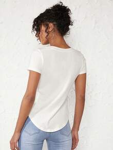 SHEIN BASICS Women Solid V-Neck Short Sleeve Casual Top, Everyday Wear Tops For Women White Tops - White - View 2