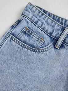 EMERY ROSE Women's Light Blue Bow Embroidery Distressed Raw Hem Non-Stretch Denim Shorts Vacation Summer Cute - Light Wash - View 6