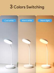 Teckwe 圓形 LED 桌燈，可調光辦公燈，3 色可調，適用於臥室、辦公室、大學宿舍，USB 供電桌燈（不可充電） - 白色 - 查看 3