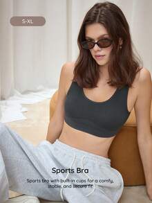 Bralution Grey Knit Ribbed Removable Padding Casual Yoga Sports Daily Comfortable Women's Sports Bra - Grey - View 3