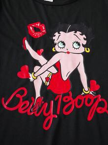 Betty Boop x SHEIN 大码女式圆领短袖T恤短裤睡衣套装 - 黑色 - 查看 4
