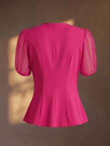SHEIN Elenzya Women's Elegant Romantic Tailored Blazer With V-Neck, Pleated And Cinched Waist - Hot Pink - View 8