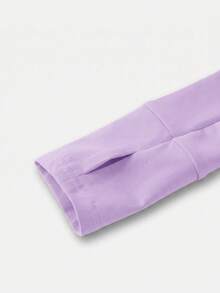 SHEIN Tween女孩休閒純色咖啡棕長袖上衣與喇叭褲2件套 - 紫色 - 查看 9