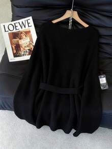 GlowEve CURVE Plus Size Elegant 3D Floral Beaded V-Neck Drop Shoulder Long Sleeve Pullover Sweater Winter - Black - View 2