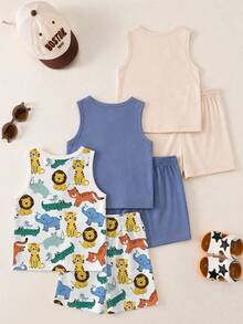Conjunto de 3 piezas de camisetas sin mangas casuales, simples y cómodas para niños y jóvenes, adecuadas para primavera y verano - Multicolor - Ver 2