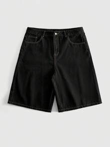 ROMWE MEN 男士寬鬆版型牛仔短褲，附蜘蛛刺繡圖案 - 黑色 - 查看 3