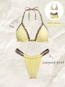 Elavelle Conjunto de bikini halter con estampado aleatorio para mujer, primavera/verano - Multicolor - Ver 4