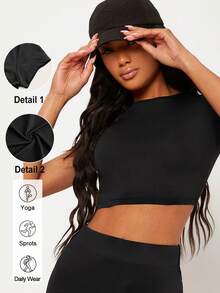SHEIN BASICS 女款色假領短版上衣 - 黑色 - 查看 8