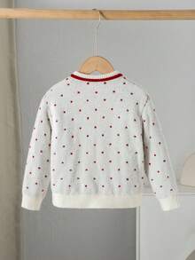 SHEIN 女童休閒可愛圓點圖案拼色蝴蝶結裝飾針織開襟衫女童服飾 - 白色 - 查看 2
