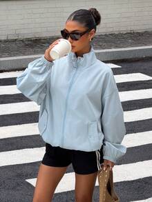 Muchica Spring/Autumn Casual Versatile Blue Jacket - Blue - View 6