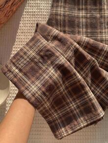 Comfortcana Women's Plaid Casual Versatile Everyday Travel Pants - Coffee Brown - View 5