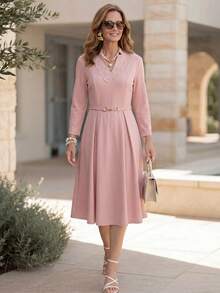 Miaspire Elegant Casual Granny Dresses For Women, New Year Dress, Wedding Formal Office Cocktail Guest, Going Out, Birthday, Ruffle Dress, Light Pink Autumn - Dusty Pink - View 9