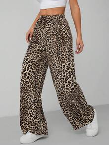 Vivamere Leopard Print Women's Wide Leg Trousers ,Petite Women - Multicolor - View 8