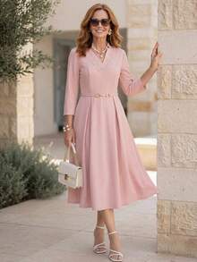 Miaspire Elegant Casual Granny Dresses For Women, New Year Dress, Wedding Formal Office Cocktail Guest, Going Out, Birthday, Ruffle Dress, Light Pink Autumn - Dusty Pink - View 8