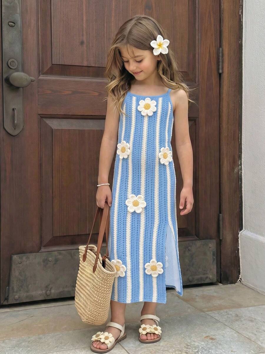 Young Girl Young Girl Young Girl Casual Fashion Knit Cami Dress, Suitable For Summer - Multicolor - View 1