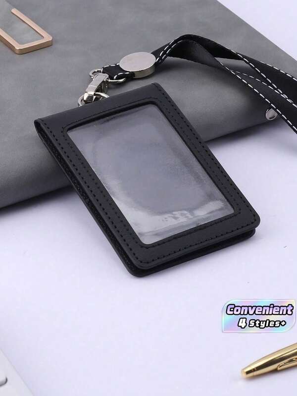 1 2 3 5 PIEZAS Portacredenciales de cuero de doble capa con cordón, funda para tarjeta de identificación de trabajo de negocios simple, accesorio para estudiantes, escuela, oficina y empleados, duradero, ligero, con ventana transparente, portacredenciales multifuncional, resistente a arañazos, impermeable y práctico