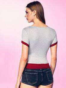 Mean Girls | SHEIN Women's Letter Print 2 In 1 Patchwork Fitted Skirt Summer T-Shirt - Grey - View 2
