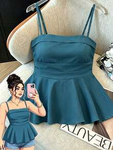 Elenzga 大码编织优雅夏季女士吊带上衣和背心 - 藍色 - 查看 1