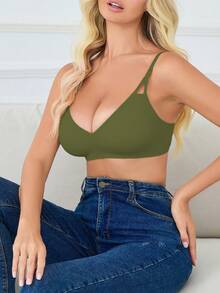 SHEIN 女款無縫內衣，1件 - 橄欖綠 - 查看 6