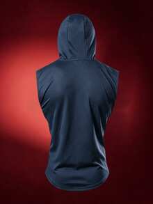 SUPERMAN X SHEIN RISE LYT Men's Geometric Print Drawstring Hooded Sports Tank Top - Dark Grey - View 2
