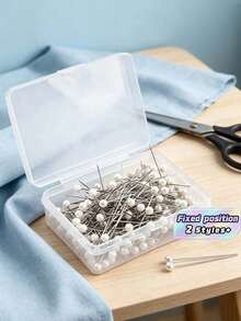 100 Round Pearl-Shaped Pins With Plastic Box, Suitable For Wedding Sewing DIY Craft Decoration - multicolor - View 1